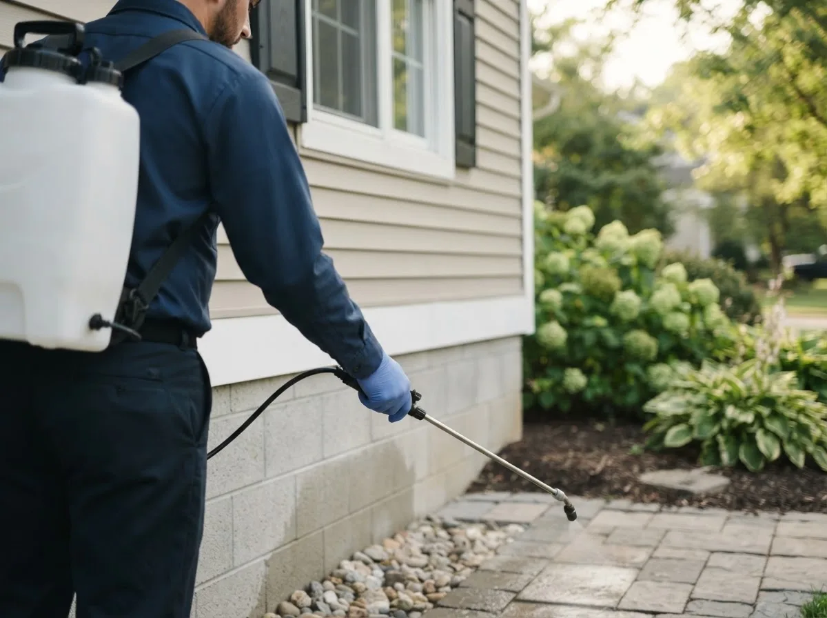 Pest control technician inspecting a home in Lakeview, NC